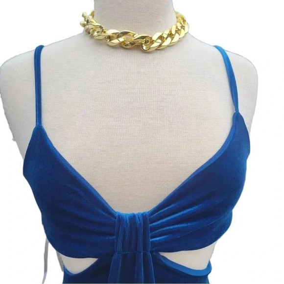 Royal Blue Velvet Side Cutout Bodysuit - Picture 3 of 4
